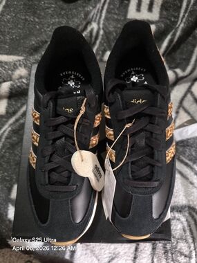 adidas Women’s Black Sneakers with Leopard-Print Stripes. NIB. MSRP:$140